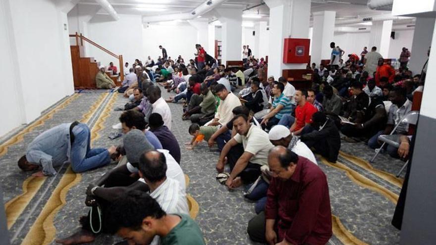 Musulmanes rezan en una mezquita.