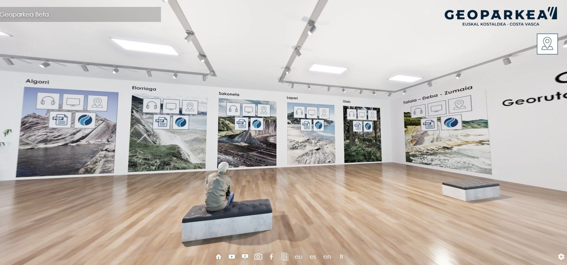 El usuario de esta nueva herramienta accederá a una gran sala virtual en la que encontrará información relevante sobre el Geoparque de la Costa Vasca.