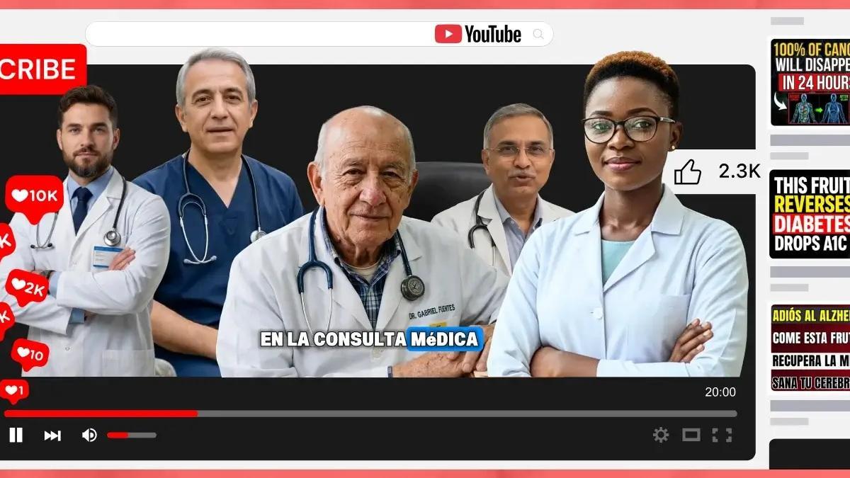 Montaje de imágenes de falsos médicos elaborados con IA en YouTube