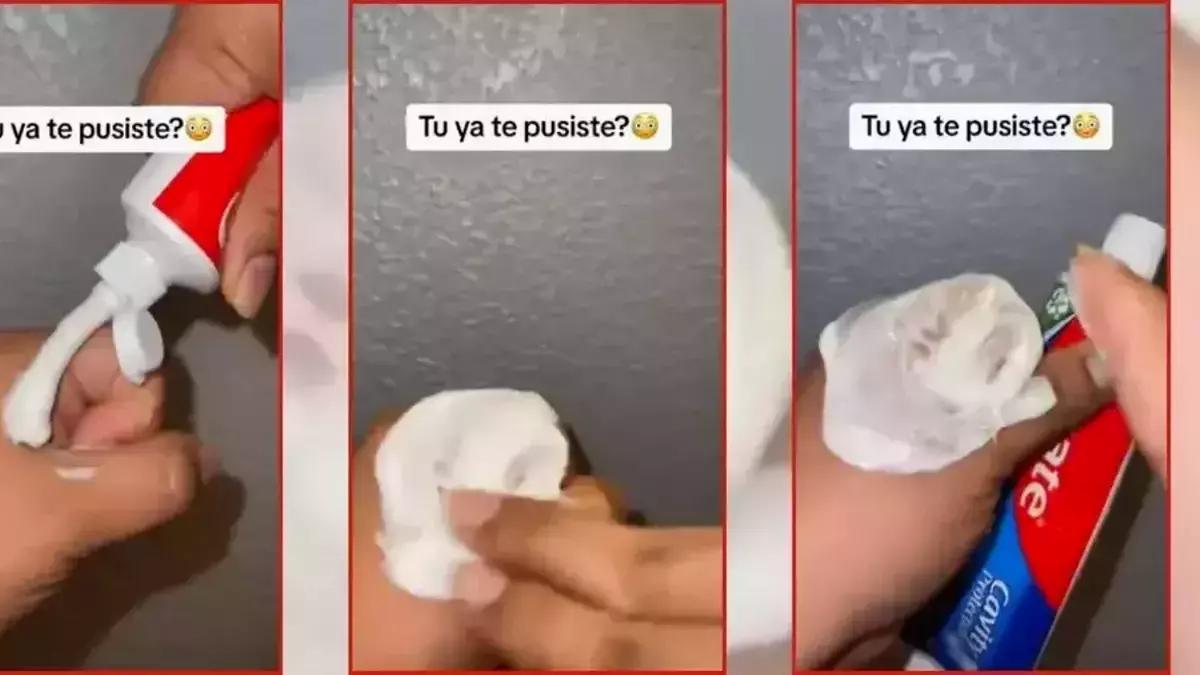 Captura del video viral de TikTok, de como aplicarse la pasta de dientes.