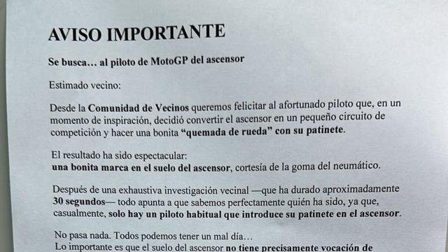 La nota que unos vecinos han colocado en una comunidad