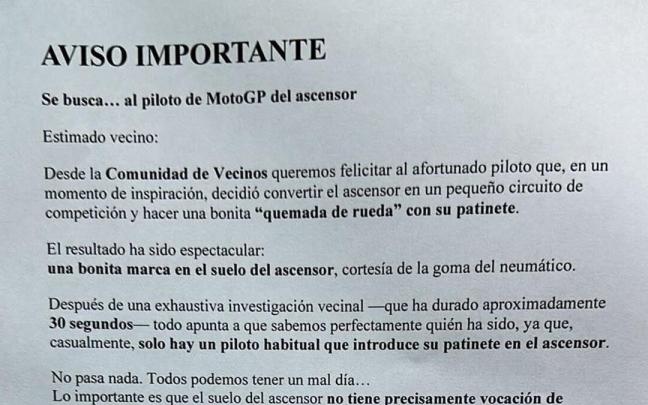 La nota que unos vecinos han colocado en una comunidad