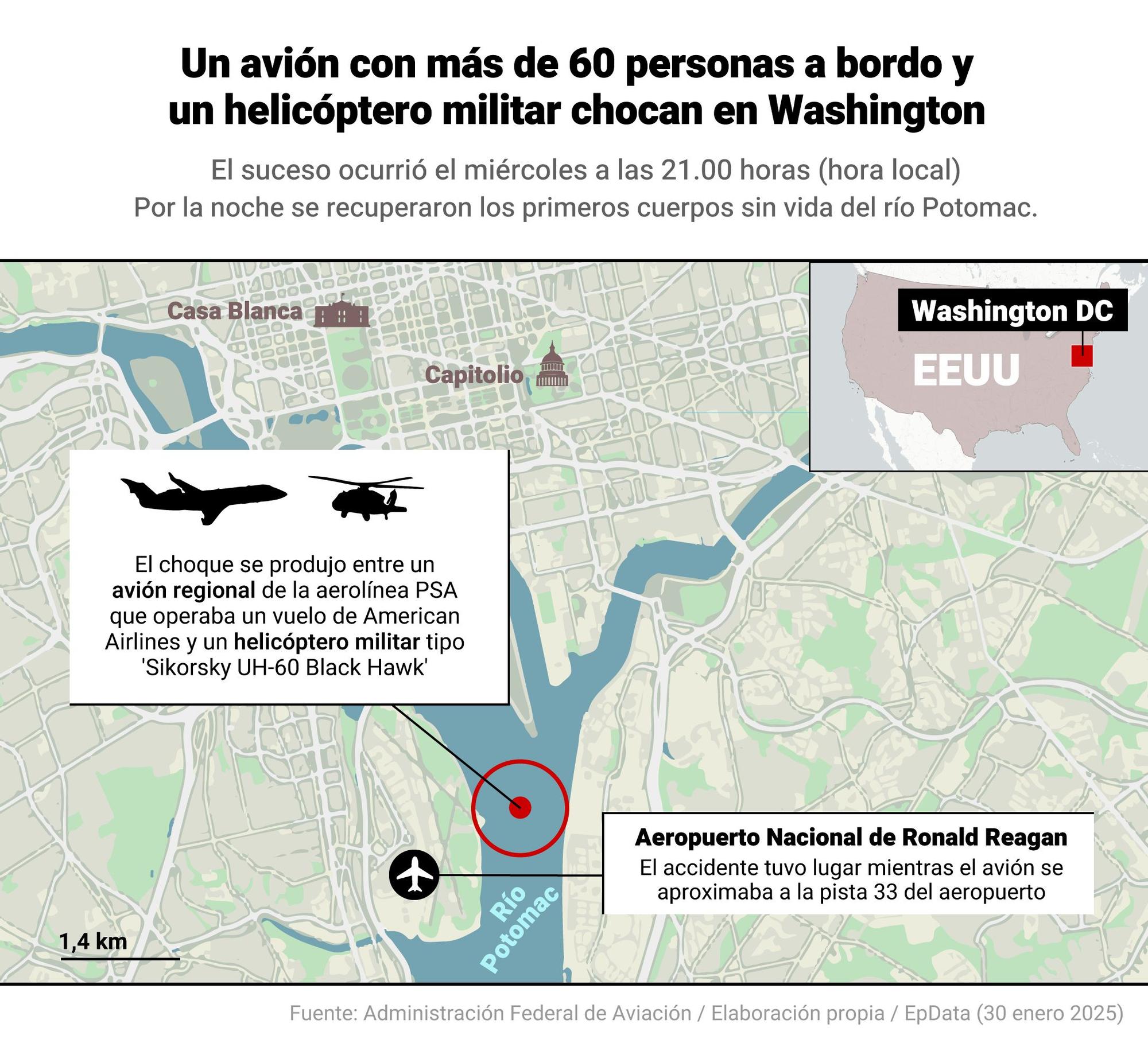 Infografía con datos del accidente aéreo en Washington.