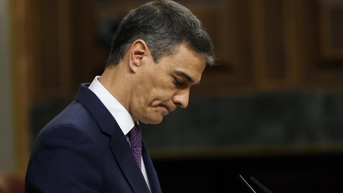 Pedro Sánchez este miércoles ante el pleno del Congreso.