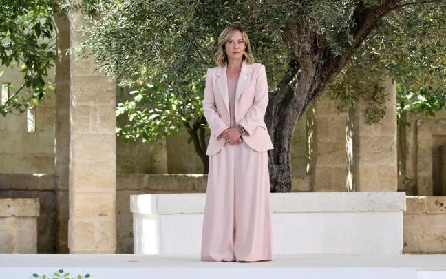 La primera ministra italiana, Georgia Meloni, anfitriona de esta cumbre que se celebra en la región de Apuria.