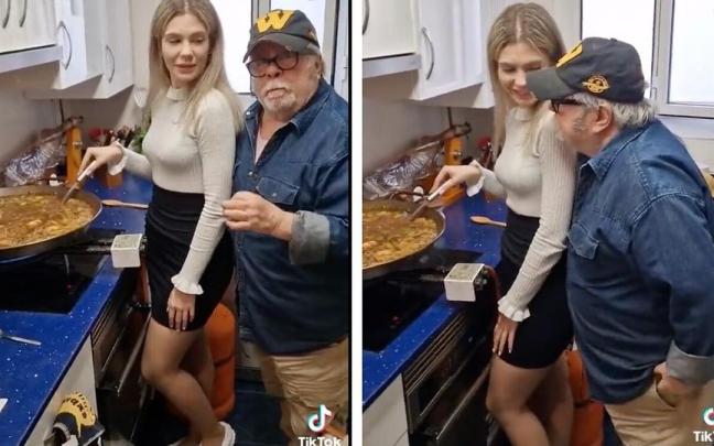 Arévalo con su nieta y la paella.