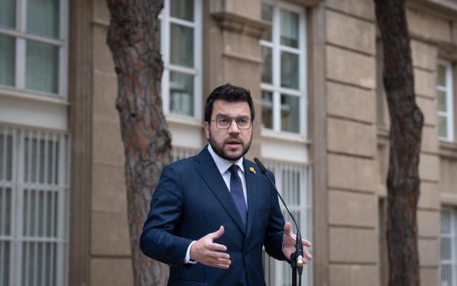 El presidente de la Generalitat, Pere Aragonès, en una comparecencia frente al Museu Nacional d'Art de Catalunya.