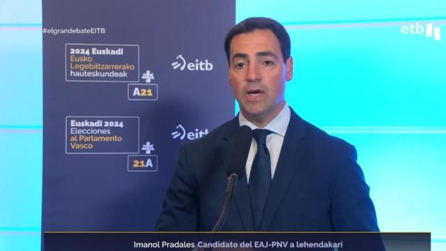 Imanol Pradales, en la sede de EITB, antes de participar en el debate electoral