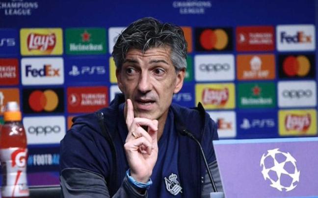 Imanol Alguacil, durante la rueda de prensa de este martes. / REAL SOCIEDAD