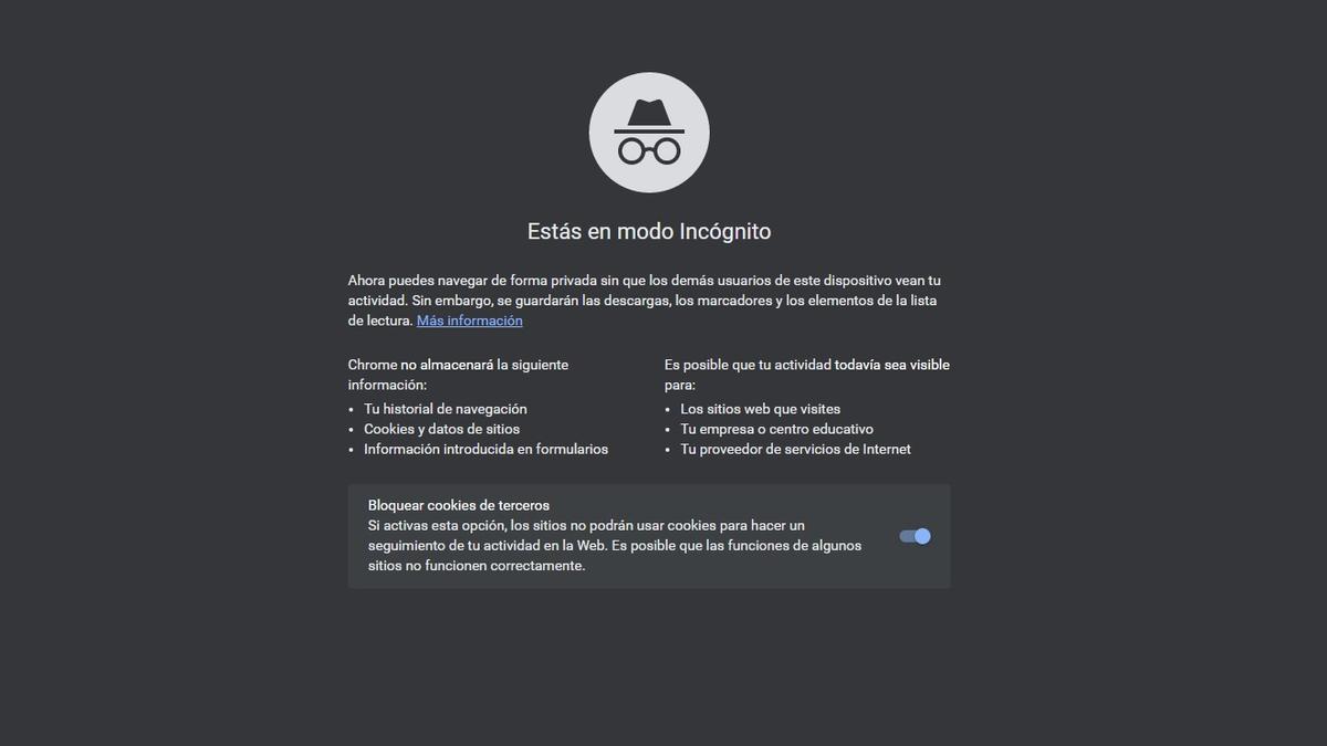 La pantalla de la navegación en modo incógnito de Chrome.