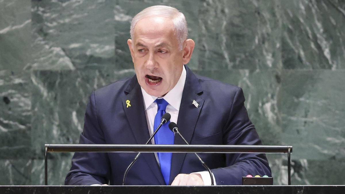 Benjamin Netanyahu durante su discurso ante la Asamblea General de la ONU.