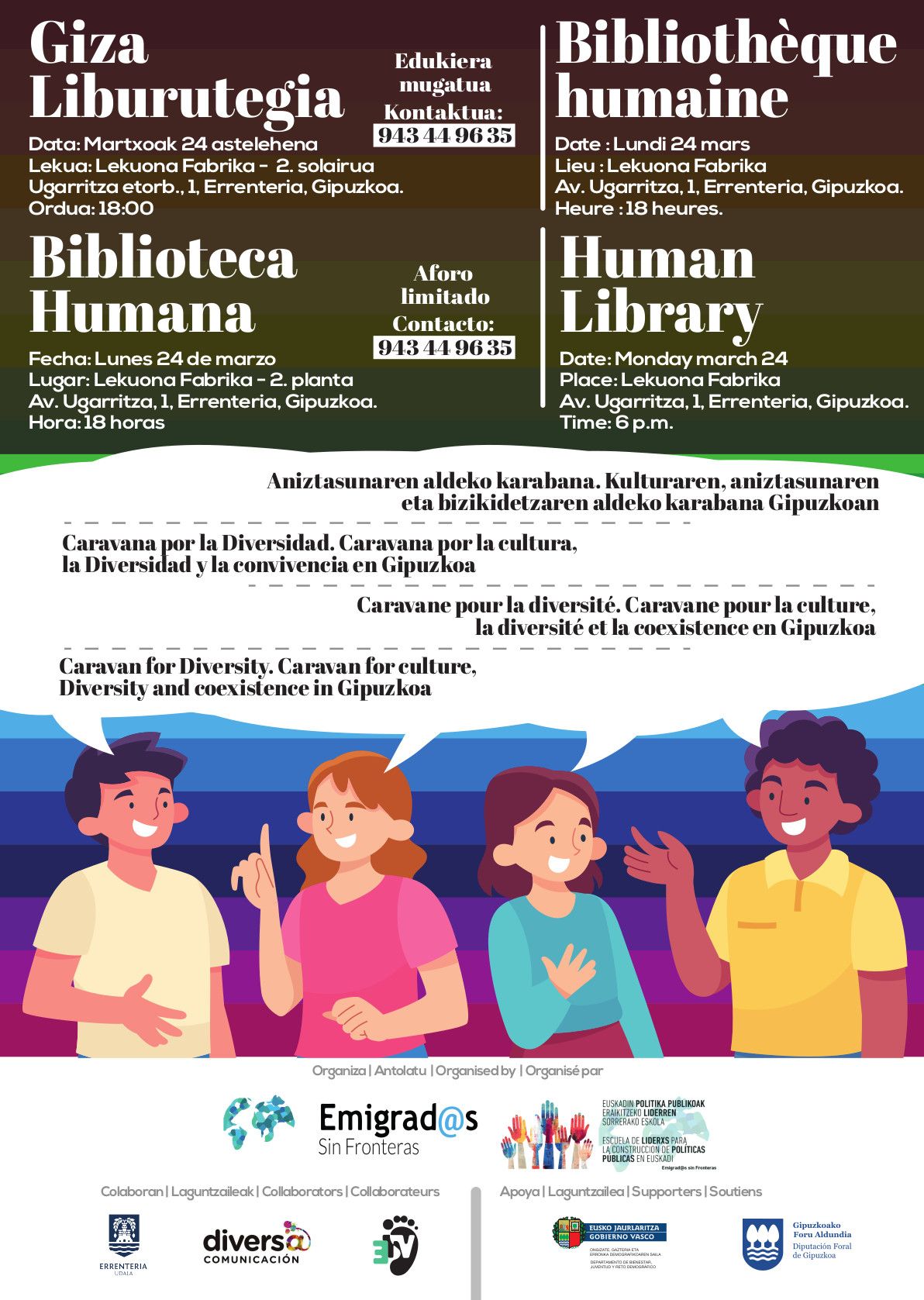 Cartel de la 'Biblioteca humana' en Lekuona Fabrika.