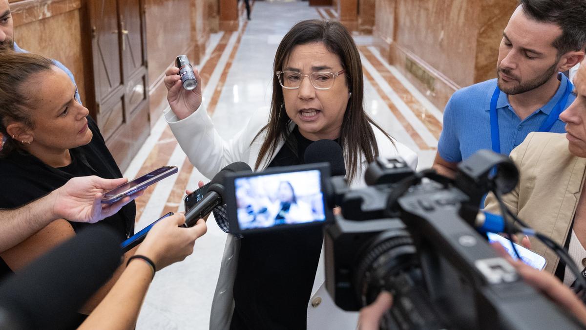 La diputada del PP, Ana Vázquez, tras ser expulsada por llevar un bote de gas pimienta.