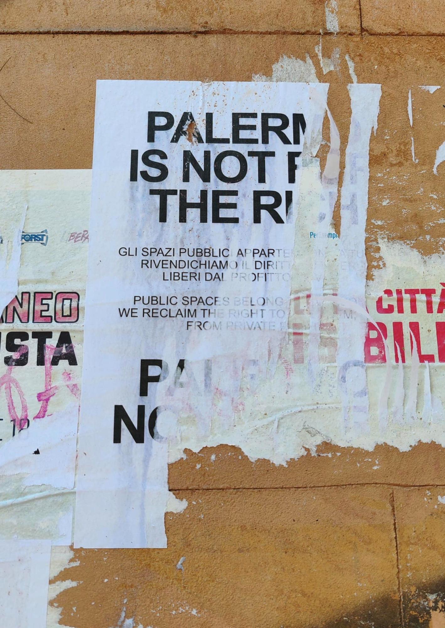 Cartel contra las fiestas por la boda de Dua Lipa en Palermo.