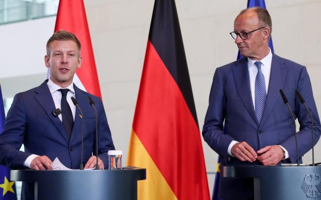 El canciller alemán, Friedrich Merz, y el primer ministro húngaro, Peter Magyar.