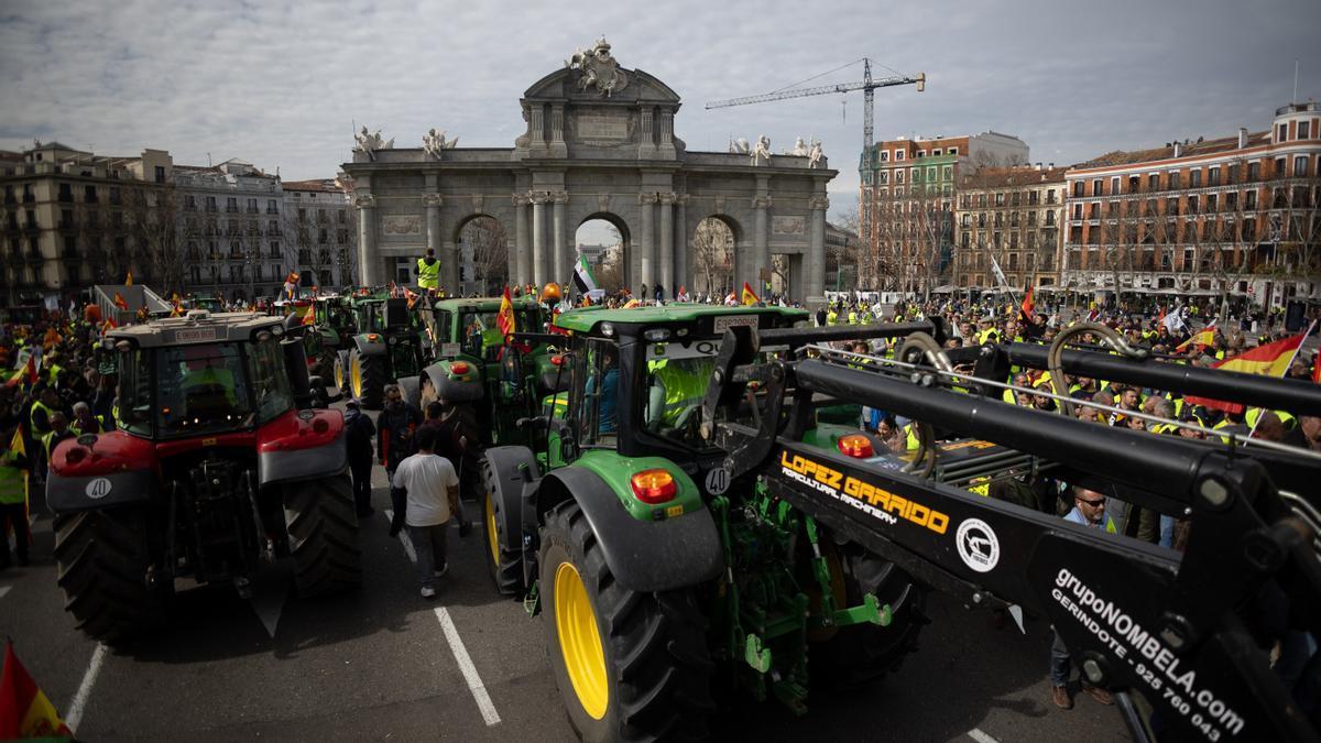 Los agricultores durante un protesta en Madrid.