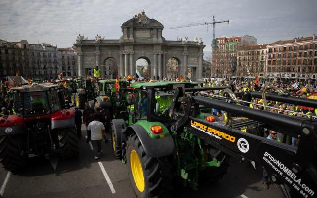 Los agricultores durante un protesta en Madrid.
