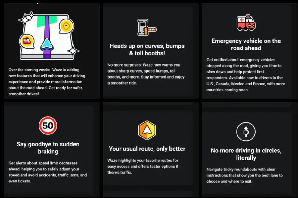 Algunos de los nuevos avisos que está implementando Waze entre sus usuarios.