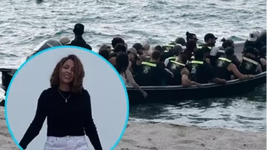 La lancha antes del accidente y, en el círculo, Noelia Maximino Beltrán.