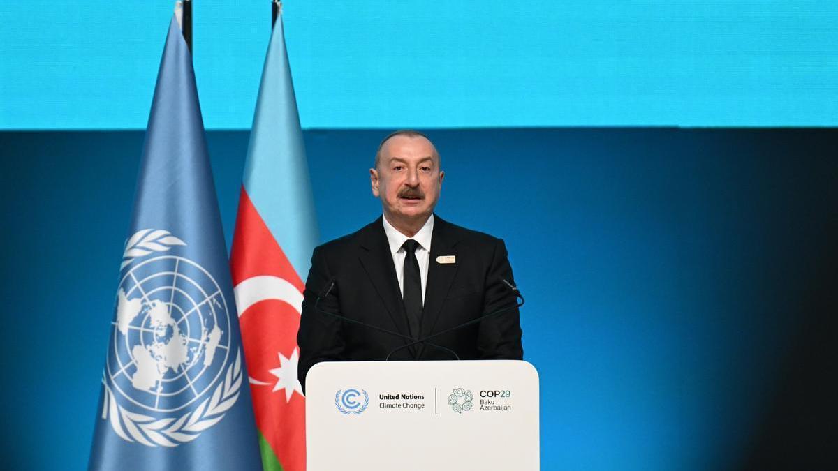 El presidente de Azerbaiyán, Ilham Aliyev, durante la apertura de la COP29 en Bakú.