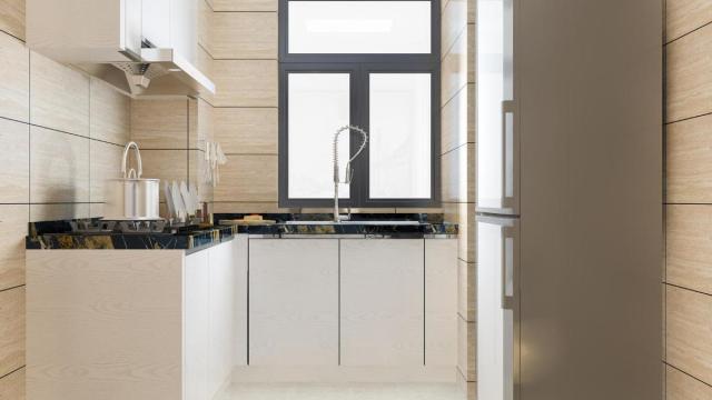 Vista de una cocina pequeña en una vivienda