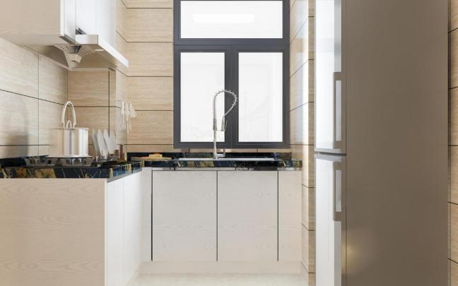 Vista de una cocina pequeña en una vivienda