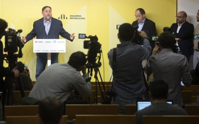 Oriol Junqueras, en la rueda de prensa. / Marta Pérez Oriol Junqueras, en la rueda de prensa.