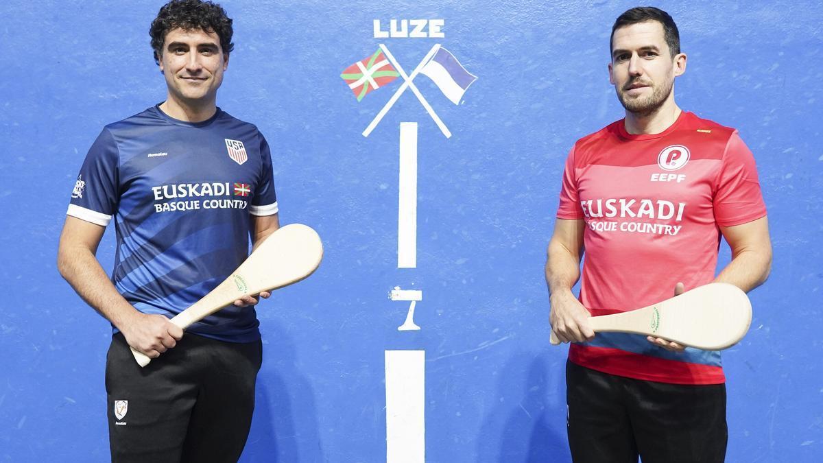 En imágenes: los mungiarras Iker Goirizelaia y Ander Landeta defenderán diferentes banderas en la modalidad de paleta cuero en la Liga de Naciones.