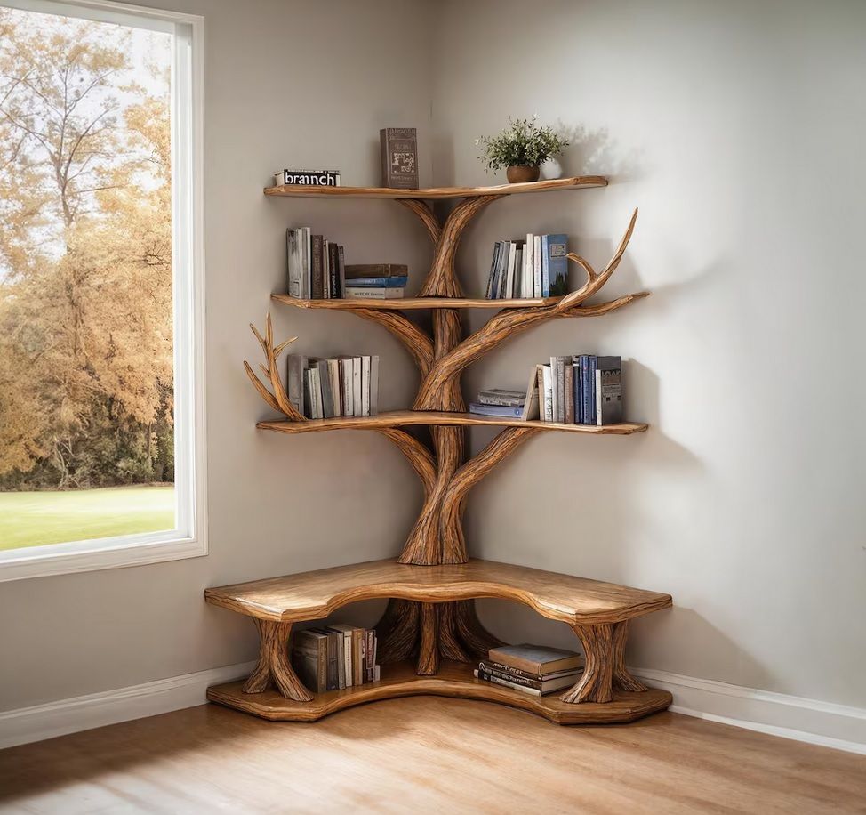 Original estantería con forma de árbol.