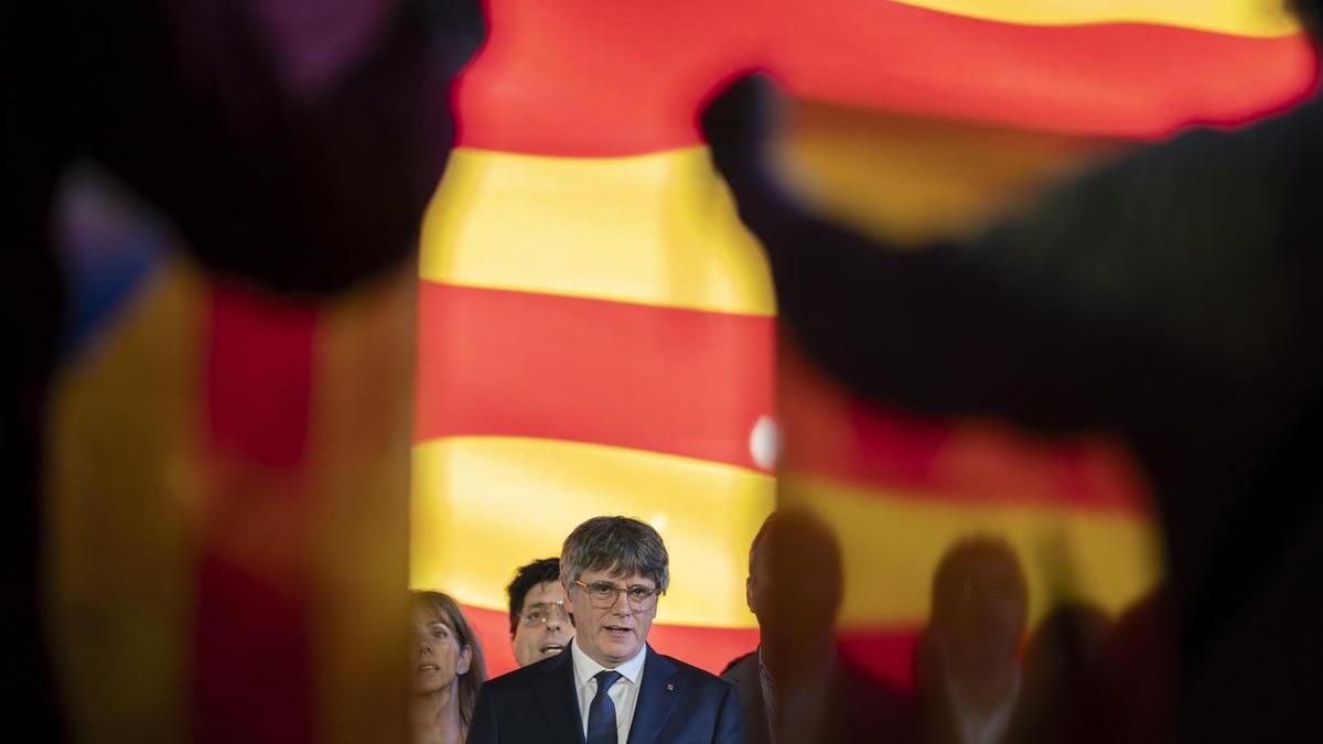 Puigdemont durante un acto de campaña en Argelès-sur-Mer.