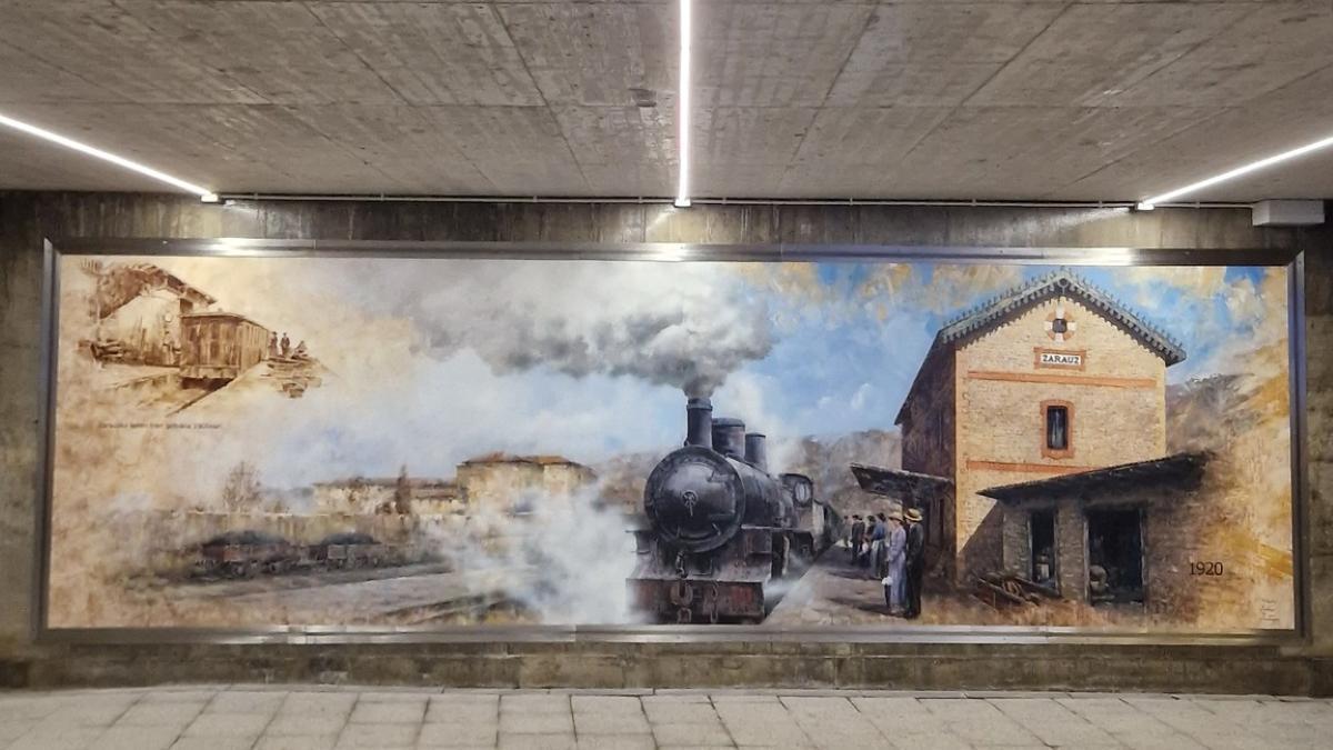 Mural de las dos anteriores estaciones ferroviarias de Zarautz.