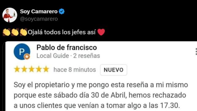 La captura del post con el comienzo de la reseña. / X (@soycamarero) La captura del post con el comienzo de la reseña.