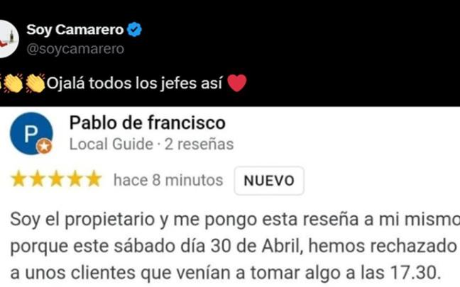La captura del post con el comienzo de la reseña. / X (@soycamarero) La captura del post con el comienzo de la reseña.