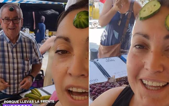 La frutera cuenta que están vendiendo en el mercado ambulante de Torre Pacheco, a 45 grados, donde los vecinos ya no saben ni qué hacer para combatir el calor.