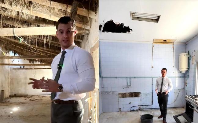 Techo de "bambú" y cocina "acuosa"... Con agujero en el techo incluido.