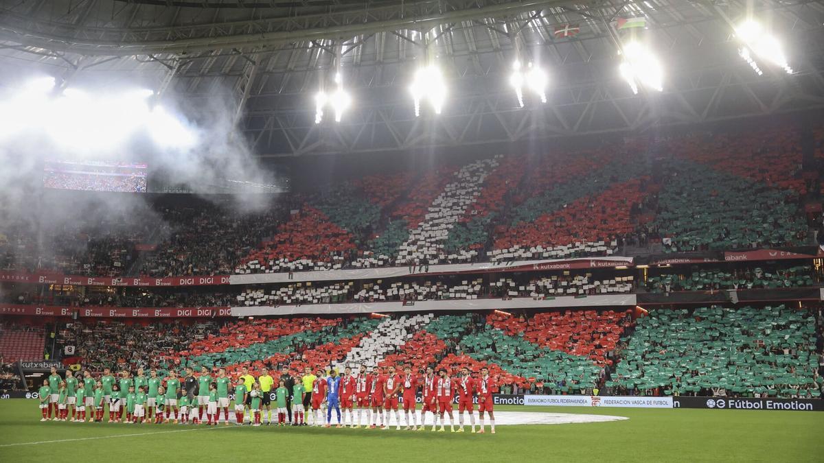 Imagen del último encuentro de la selección de Euskadi frente a Palestina en San Mamés