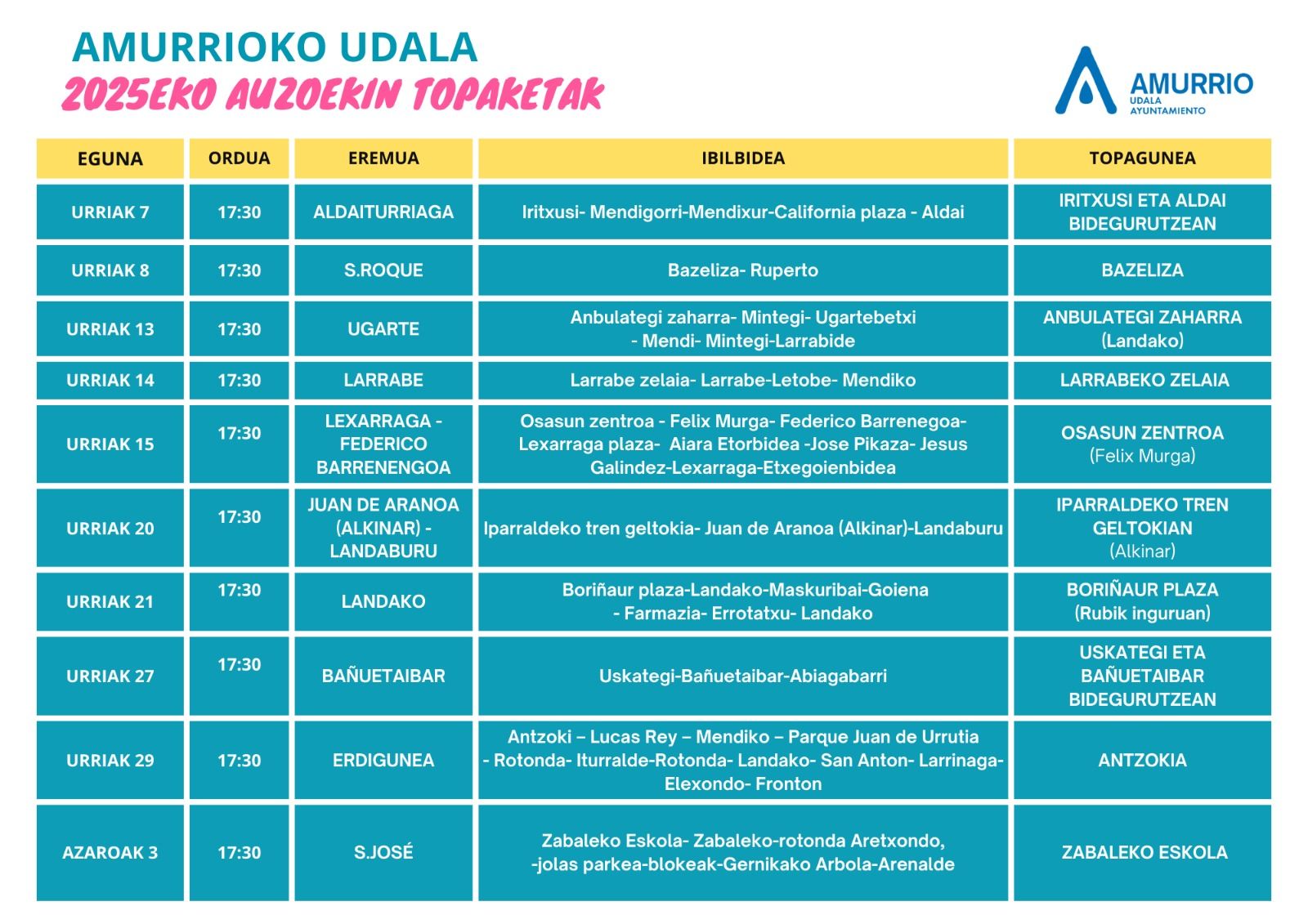 Calendario de encuentros de barrios en Amurrio 2025