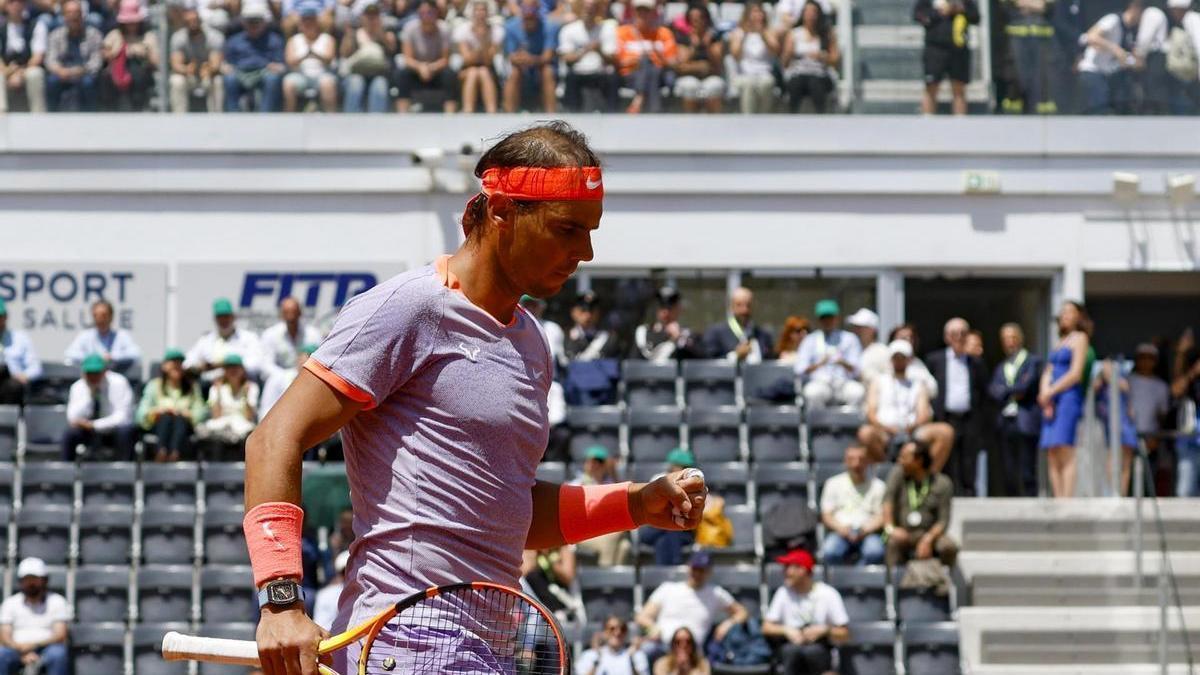 Rafa Nadal durante el partido ante Zizou Bergs en Roma.