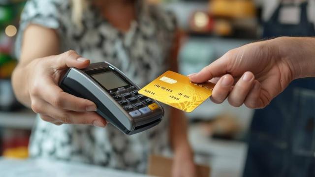 Primer plano del pago con tarjeta por contacless