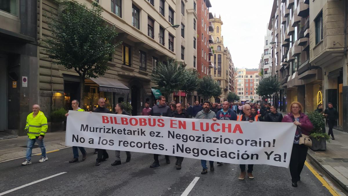 Manifestación de la plantilla de Bilbobus. FUENTE: SINDICATO UGT