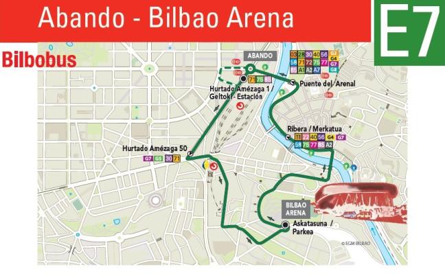 La línea E7 partirá cada 10 minutos de las inmediaciones de la Plaza Circular de Bilbao La línea E7 partirá cada 10 minutos de las inmediaciones de la Plaza Circular de Bilbao