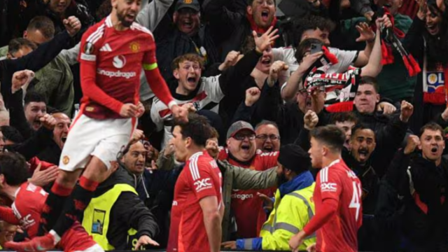 Bruno Fernandes festeja uno de los goles del Manchester United en esta Europa League. / UEFA Bruno Fernandes festeja uno de los goles del Manchester United en esta Europa League. / UEFA