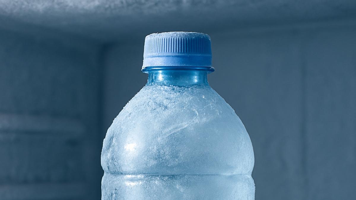 Imagen de una botella de agua recién sacada del congelador