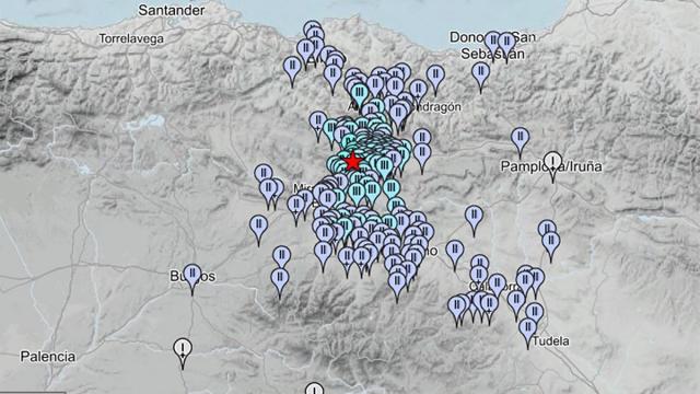 Mapa de los terremotos registrado en la CAV y Nafarroa el pasado 7 de diciembre.