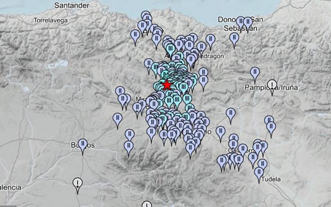 Mapa de los terremotos registrado en la CAV y Nafarroa el pasado 7 de diciembre.