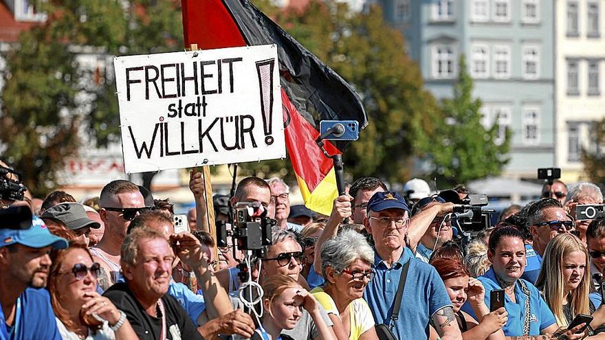 Seguidores del partido ultraderechista Alternativa por Alemania, ayer en un acto electoral de cara a las elecciones en Turingia.