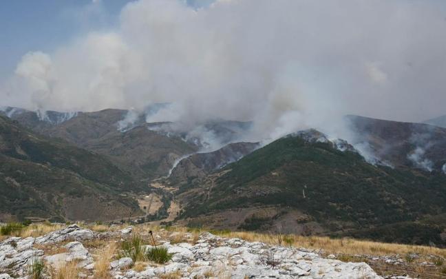 Vista del incendio de Barniedo (León), que afecta a los Picos de Europa.