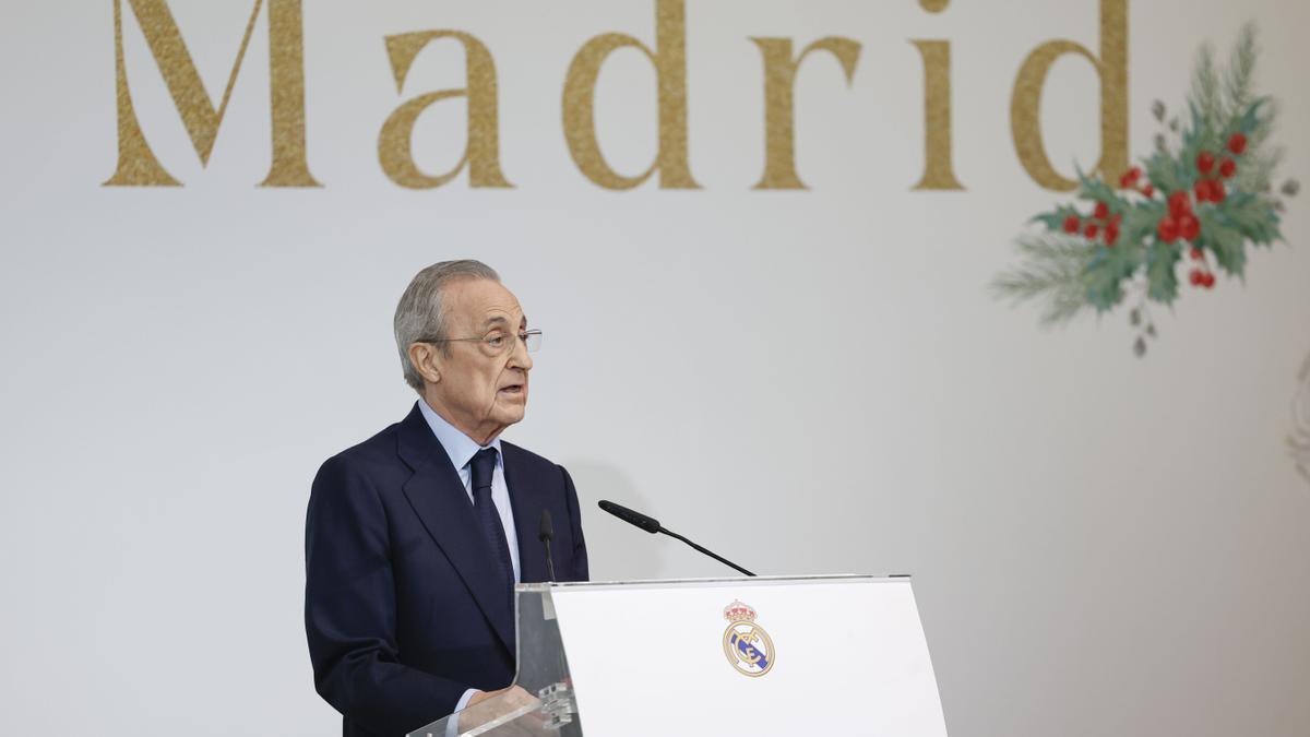 Florentino Pérez, durante la comida de Navidad del Real Madrid.