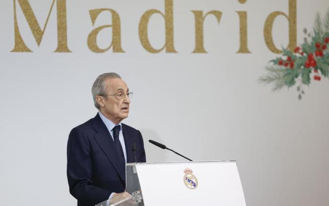 Florentino Pérez, durante la comida de Navidad del Real Madrid.