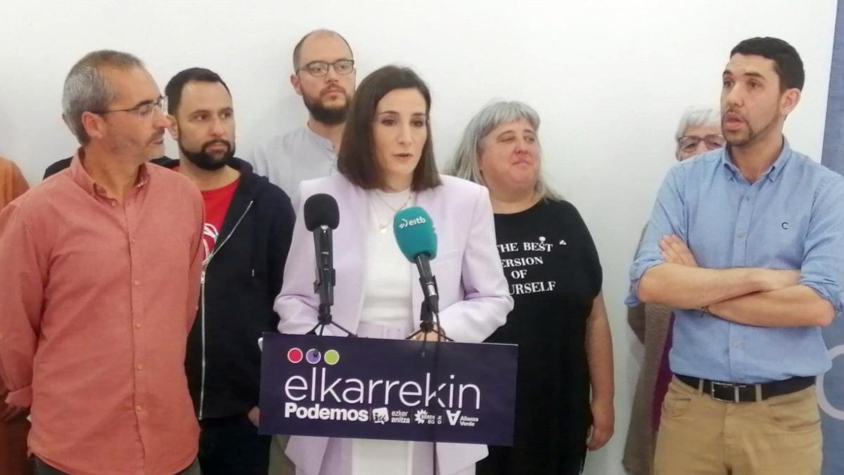 Rueda de prensa de la coalición Elkarrekin, ayer en Gasteiz.